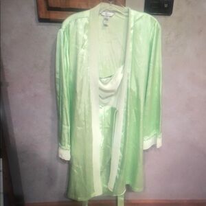 Luxurious Mint Satin Robe and Nightgown Set
